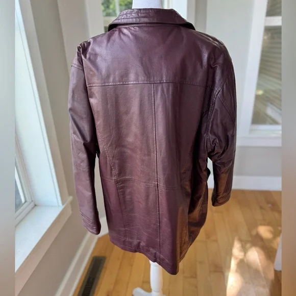Vintage 70s 80s Salon Studio Burgundy Oxblood Leather Chore Coat Jacket Sz XL - Picture 8 of 12